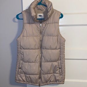 Old Navy Khaki-Colored Cream-Colored / Beige Puffer Vest | Small Tall